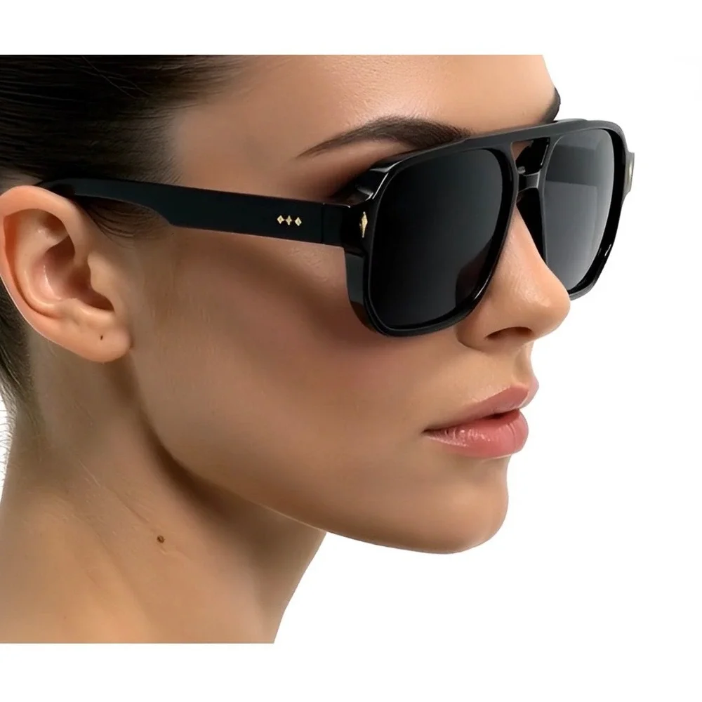Stylish Oversized Black Aviator Sunglasses‎ Women Grey Lenses Luxury Chic Lentes